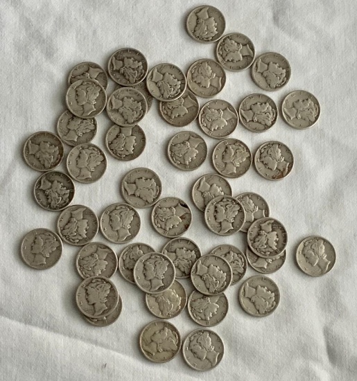Lot of 47 Assorted Silver Mercury Dimes