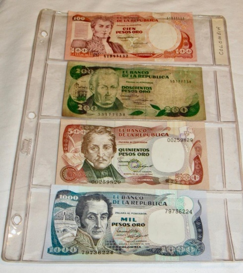 Mixed lot of foreign paper monies, Peru, Columbia, Bolivia, Chile, El Salvador, Cuba, Venezuela