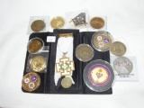 Asst lot of Masonic pins and tokens