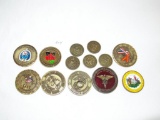 Lot of 13 Military Challenge Token Coins incl Inter-American Defense College & Medical Service Corps