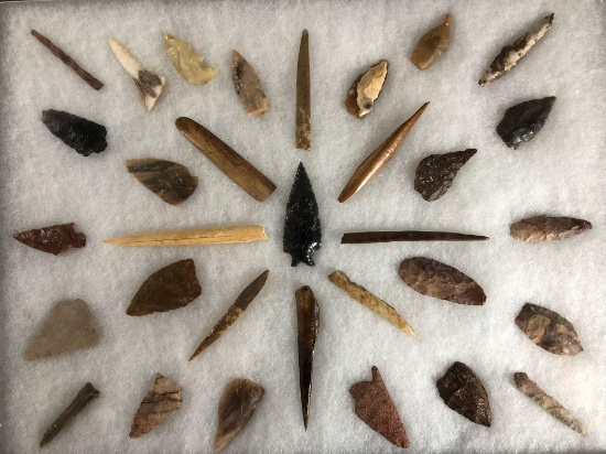 (31) Columbia Plateau Great Basin Agate, Obsidian, and bone arrowheads and points