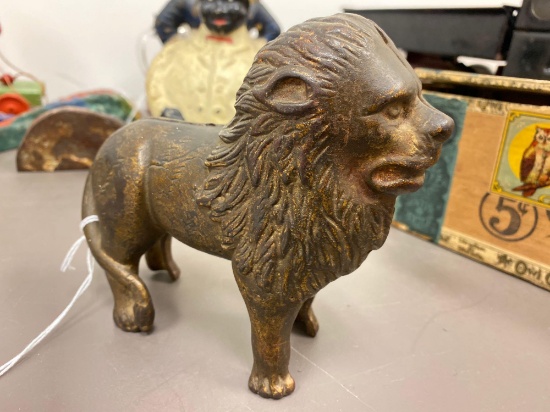 Vintage Cast Iron Lion Bank