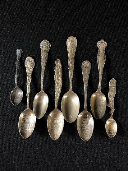 (8) Sterling Silver Souvenir Spoons