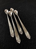 (4) 800 Silver Hammered Stir Spoons w/ Ornate Floral Handles