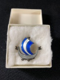 Norwegian Sterling Silver Viking Sailboat Pin w/ Inlaid Glass on Sails