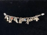 Sterling Silver Charm Bracelet w/ International Themed Charms