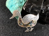 Maricela Taxco Mexican Sterling Silver w/ Abalone Inlay Duck Brooch