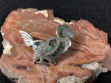 Mexico Taxco Sterling Silver Parrot Pin W/ Abalone Inlay