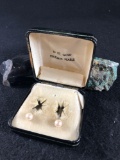 Pair 14 KT Gold Cultured Pearl Screw On Earrings