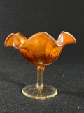 Fenton Marigold Carnival Glass Holly and Berry Fluted Nut Bowl