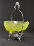 Derby Silver Plate bridal Basket w/ Vaseline Glass Bowl