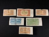 (6) Czechoslovakian Crown Bills and (32) Hellus coins