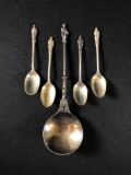 (5) English Apostle Sterling Silver Spoons