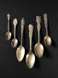 (6) Sterling Silver Souvenir Spoons Native American Motifs