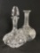 (2) Clear Glass Decanters, one missing top