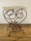 White Marble Top Wrought Iron Heart Shaped Base Side Table