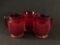 (3) Piece Red Hobnail Glassware