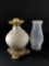 Ceramic Base Oil Lamp w/ Brass Feet & Spiraled Glass Chimney