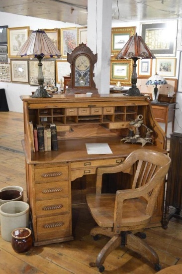 E.H. Stafford & Bro Oak Rolltop Desk w/ Built-In Indexer