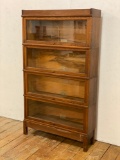 Globe Warnicke Oak 4-Section Barrister Stacking Bookcase w/ Lead Glass Doors