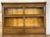 2-Pc Gunn Furniture Co. GRM Barrister Bookcase w/ Top & 2-Drawer Bottom, Lead Glass Doors & Oak Case