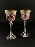 Pair Of Clear Goblets w/ Rose Flash, & Gilt Rims