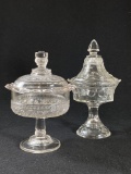 (2) Pedestaled Press Glass Candy Dishes with Lids