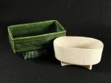 Vintage Cookson Pottery CP-706 USA White Drip Glazed Footed Oval Planter & Unknown Green Planter