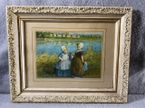 Framed and Matted Print of Two Girls with Dolls by the water