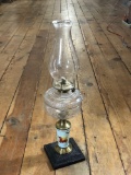 Metal Base Ceramic and Glass Oil Lamp w/ Glass chimney