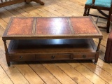 Leather Top Coffee Table w/ Single Drawer