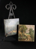 Metal Easel W/ (2) Ceramic Painted Plaques