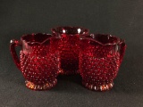 (3) Piece Red Hobnail Glassware