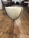 Midcentury Modern Beige Fiberglass Bullet Planter w/Metal Stand