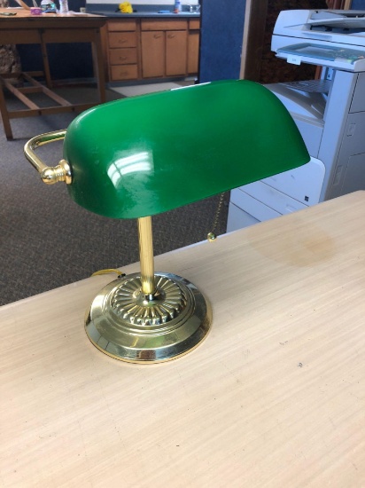 Students Desk Lamp w/ Green Glass Shade