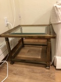 Pair of Brass End Tables with Glass Tops