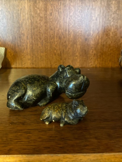 Stone Hippopotamus Mother & Child