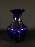 Cobalt Blue Glass Vase w/ Scalloped Rim
