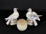 (2) Ceramic Doves (1) Egg Shaped Trinket Box