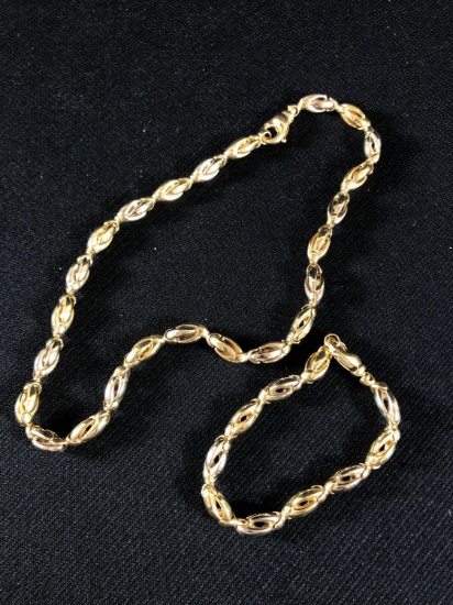 14k Italian gold Two Tone Fancy Link Necklace & Bracelet total weight 62 grams