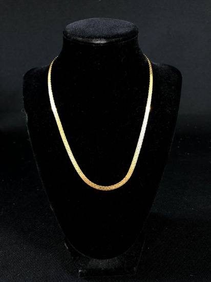 17" Italian flat weave fancy link necklace, 14k yellow gold 12grams