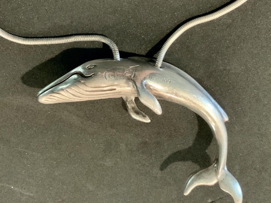 Sterling Silver Humpback Whale Pendant w/ 20" Sterling Silver Snake Weave Chain
