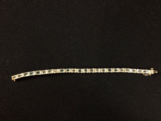 Ladies 14k Gold Bracelet w/ 24-Blue Topez Inset, 7" Length