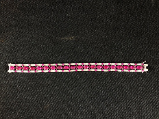 7-1/2" Diamond & Ruby 14k Rhodium Flashed Gold Bracelet