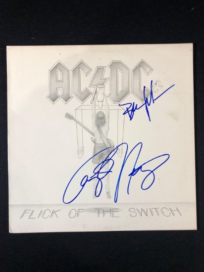 AC/DC "Flick Of The Switch" Autographed Album (Cover Only) Signed by Angus Young & Brian Johnson