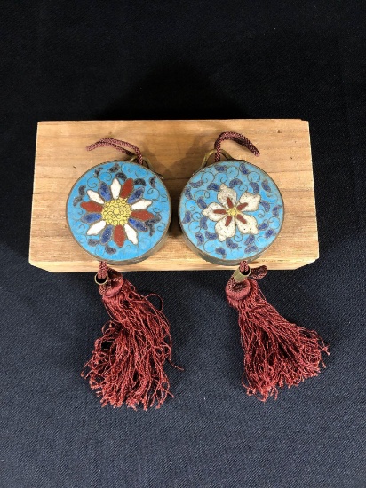 Pair Of Cloisonne Scroll Weights or Fuuchin Early 19th Century