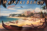 1950's Waikiki Beach Travel Poster featuring Inter-Island Airlines LTD