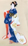 Japanese Watercolor on Silk Scroll 