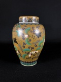 Lotus Cloisonne Porcelain 20th c. Urn Made By Kayiosha w/ Poem In Japanese On Base