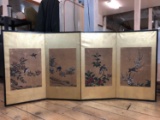 Four Panel Doll Screen with Original Hand Painted 17th Century Watercolor Paintings on Each Panel